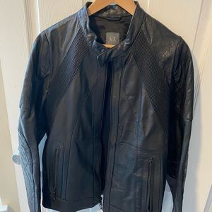 Armani Exchange Black Leather Biker Jacket